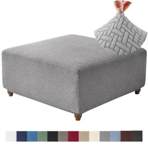 T-Shape Jacquard Square Stool Cover Ottoman Stool Cover Elastic Sofa Footrest Slipcovers for Living Room Office Home Decor