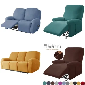 1/2/3 Seater Solid Color Elastic Recliner Sofa Cover Classic Style Chair Covers Removable Couch Armchair Slipcovers for Home