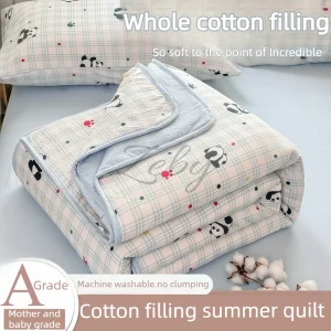100% Full Cotton Filling Summer Quilt Fresh Panda Pattern Quilted Blanket Soft Thin Breathable Comforter Cool Refreshing Duvet