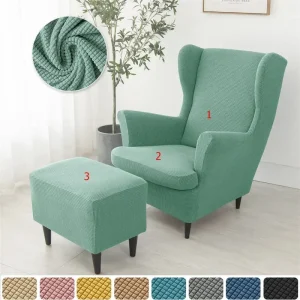 3pcs/set Polar Fleece Wing Chair Cover with Seat Cushion Cover High Back Armchair Covers Ottoman Cover Non Slip Sofa Slipcovers