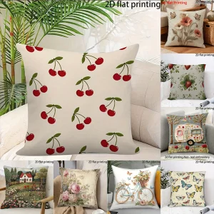 2D Flat-1PC Vintage Floral Throw Pillow Covers , , Suitable for living room and bedroom decoration cushion covers.