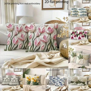 2D FLAT/2pack Floral 2D Print Throw Pillow Covers , Decorative home pillow cover, office chair backrest cushion cover，