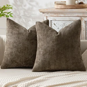 2Pcs Chenille Knitted Throw Pillow Covers Cross-Stitch Design Simple Solid Color Sofa Cushion Cover A Set Includes 2 Pillowcases