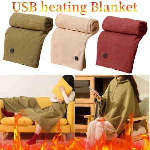 USB Electric Heated Blanket 3 Heating Levels Fleece Heated Blanket Portable Heated Blanket Cape for Household and Office