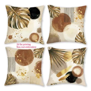 1/4pcs Boho Tropical Palm Monstera Leaf Throw Pillow Covers Modern Abstract Geometric Gold Foil Accent Cushion Cases
