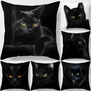 VIKAMA Adorable Black Cat Print Pillowcase Soft And Dirt-Resistant, For Study, Living Room, Or Bedroom Decorative Pillow Cover