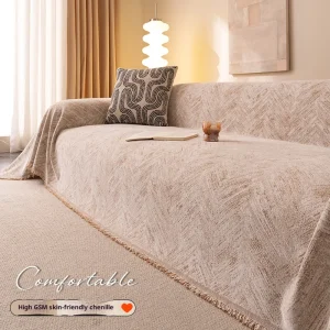 One Piece Waterproof Cat Proof Sofa Cover Elegant Stitch Chenille Slipcover for 2/3/4 Seater Couch
