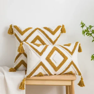 1pc yellow geometric diamond line pattern cotton sail pillow cover with bohemian style suitable for sofas,living rooms,bedrooms