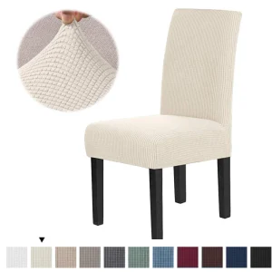 Stretch Dining Chair Covers Feature Textured Checked Jacquard Fabric Parsons Chair Slipcover Thick Chair Protectors